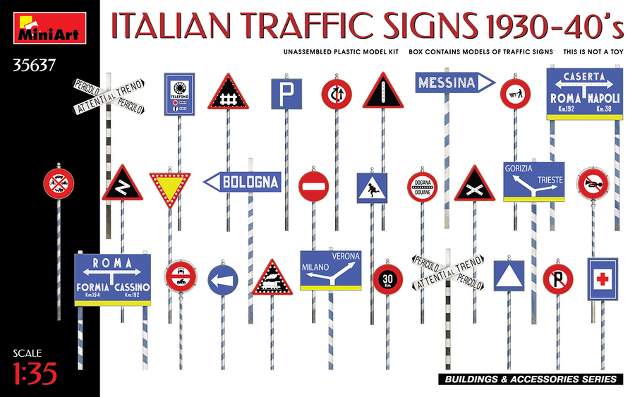 Miniart 2-35637 - MINIART 1/35 IT TRAFFIC SIGNS 30/40's