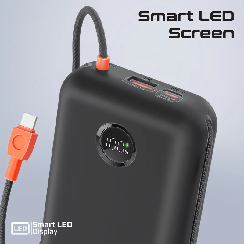 Promate POWERPOD-30-BL - 30000mAh Ultra Compact 35W SuperSpeed Pwr Bank w Built-in USB-C & Lightning Cables. 35W