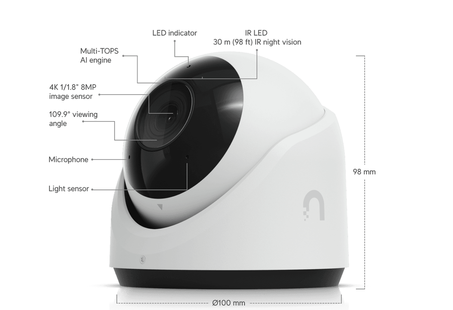 Ubiquiti UVC-G6-TURRET-W - UniFi Protect G6 Turret Camera 8 Megapixel 4K 30m Infrared IK04 IP66 White