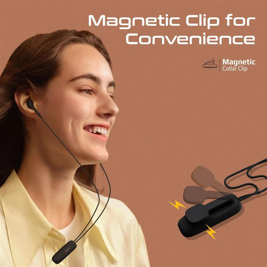 Promate LATCH-BLK - Clip-On BT Wireless Dynamic Earphones Magnetic Collar Clip Up to 12hrs Playtime Inline