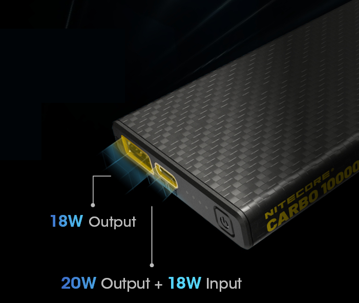 CARBO 10000 - NITECORE 10;000MAH POWER BANK ULTRA LIGHTWEIGHT CARBON FIBER ENERGY BRICK