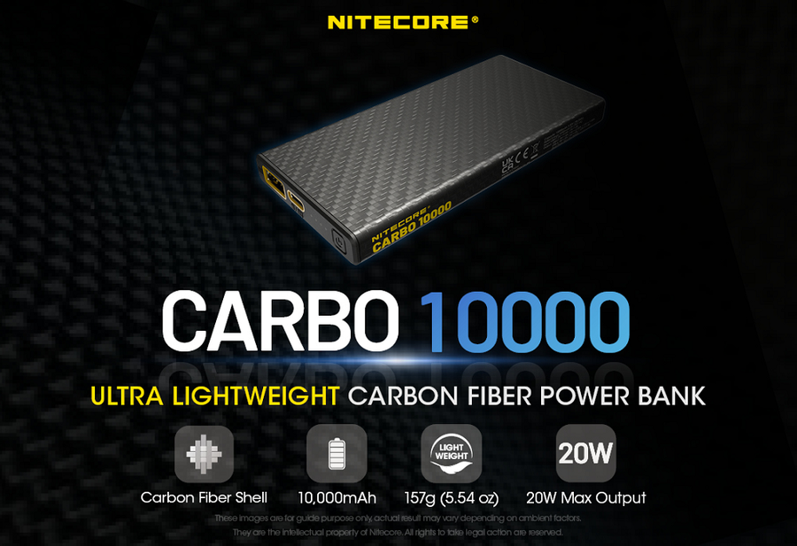CARBO 10000 - NITECORE 10;000MAH POWER BANK ULTRA LIGHTWEIGHT CARBON FIBER ENERGY BRICK
