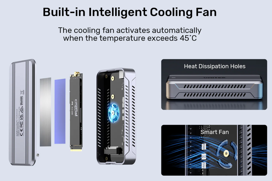 Unitek S1242A - Solid Force Reefer TurboCool USB4 40Gbps M.2 SSD Enclusure Cooling Fan. M/BandM Key