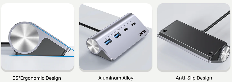 Unitek H1337A - 4-in-1 Multi-Port Hub w/ USB-C Connector. 2x USB-C 2x USB-A Ports. Supports 5Gbps