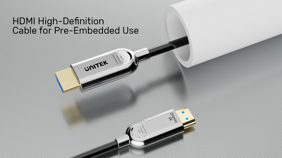 Unitek C11092A-60M - 60m HDMI 4K Fibre Optic 2.0 Cable w/ 24K Gold-plated Connectors. Supports HDR ARC