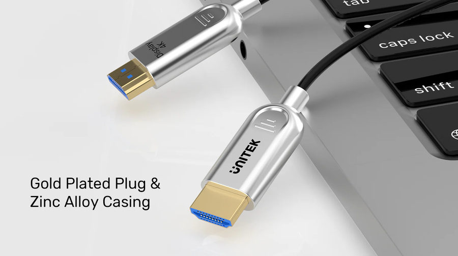 Unitek C11092A-20M - 20m HDMI 4K Fibre Optic 2.0 Cable w/ 24K Gold-plated Connectors. Supports HDR ARC