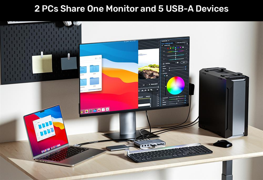 Unitek D1118A - USB-C 10Gbps HDMI Split Screen KVM Switch. 1 HDMI 4K@30 & 5 USB-A Ports