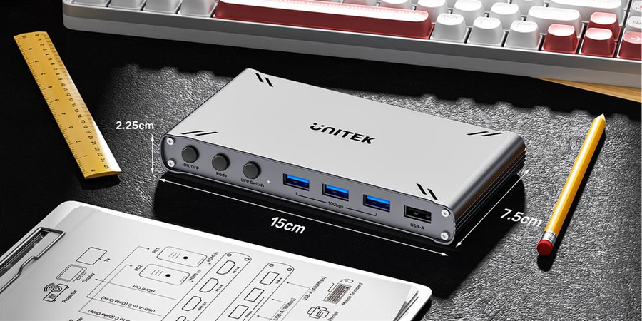 Unitek D1118A - USB-C 10Gbps HDMI Split Screen KVM Switch. 1 HDMI 4K@30 & 5 USB-A Ports