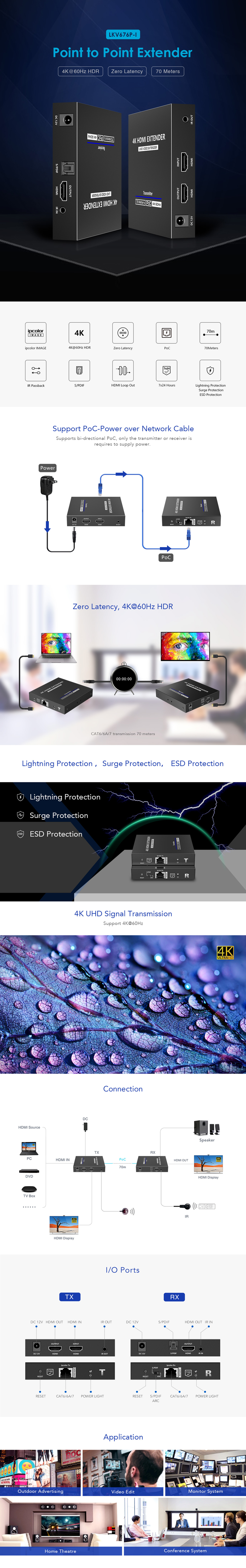 LENKENG LKV676P-I - HDMI 2.0 POC Extender Over Cat6/6a. Supports up to 4K@60H Zero Latency. Two Way IR. HDMI