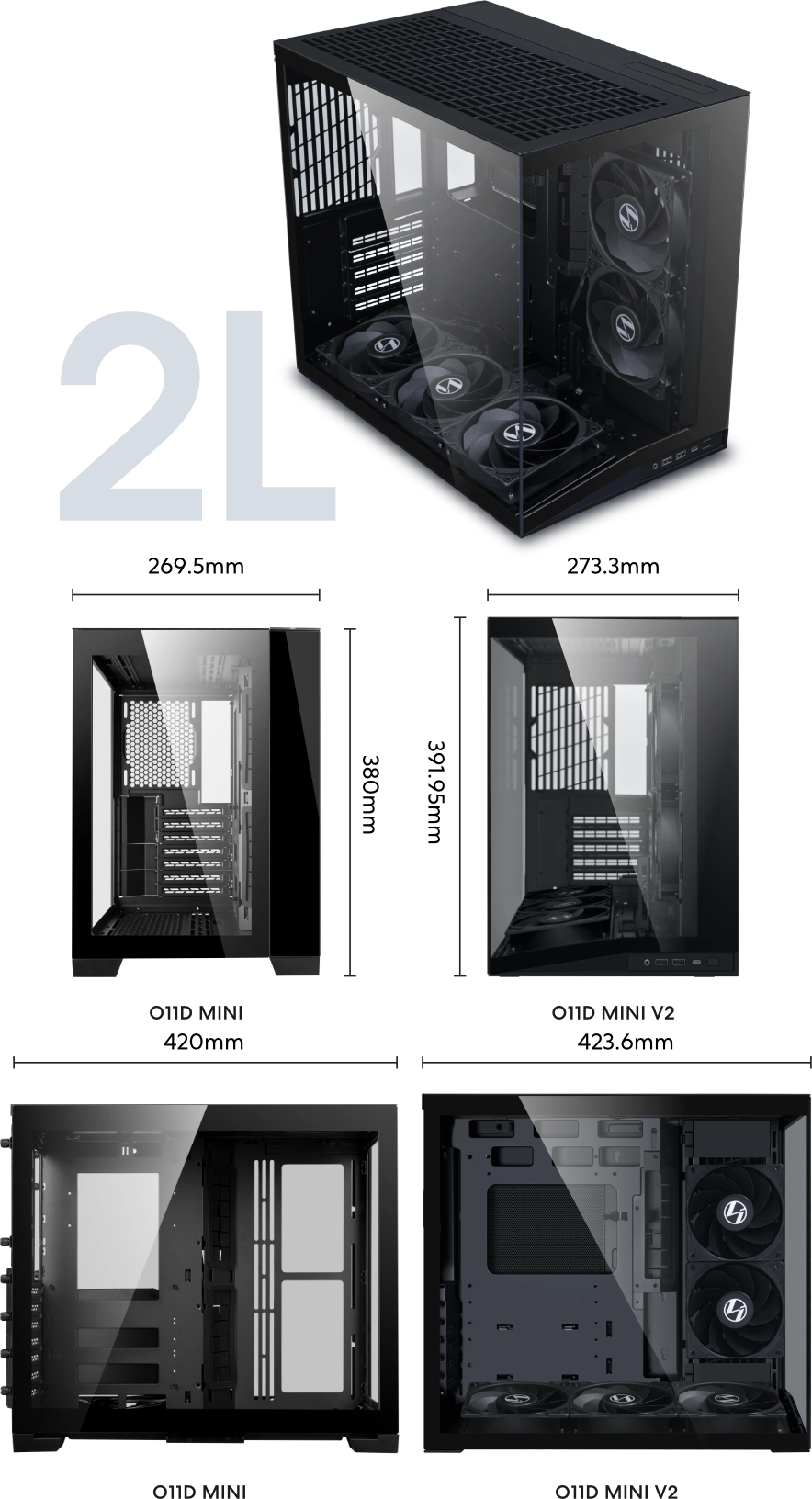 Lian Li O11D MINI V2 Flow  Tempered Glass ATX Mid Tower Gaming Case - White