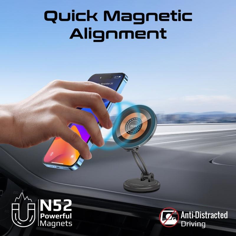 Promate MAGNUS2-QI - SecureGrip 360 Cradleless 15W Qi Magnetic Wireless in-Ca Phone Charger & Holder. Design