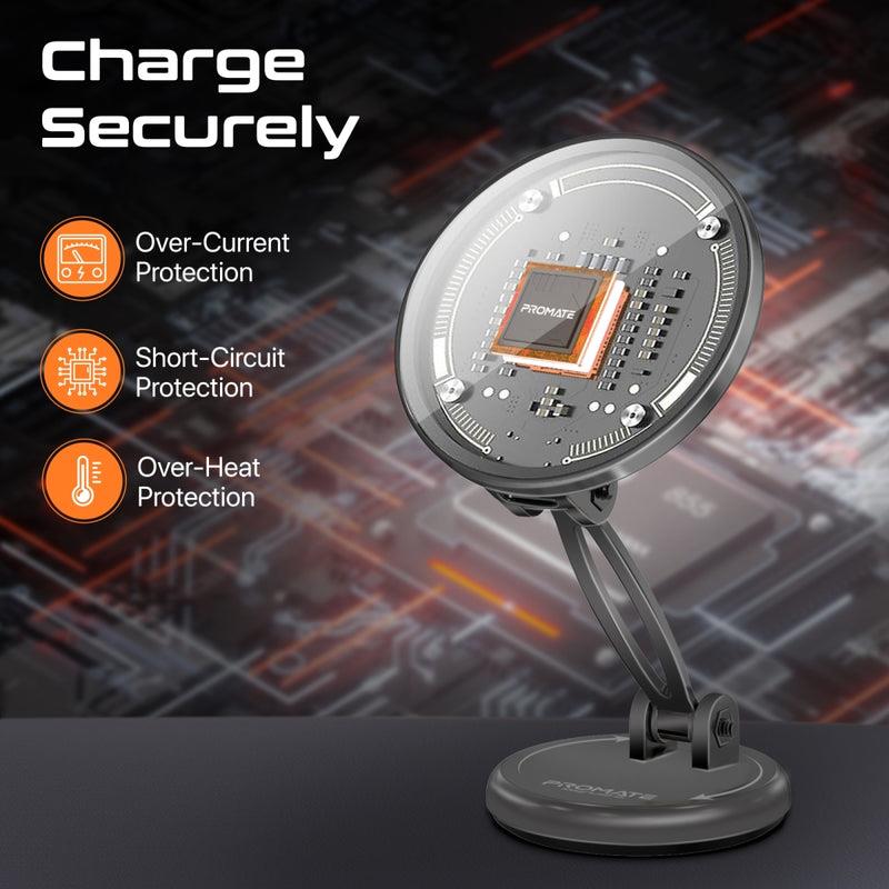 Promate MAGNUS2-QI - SecureGrip 360 Cradleless 15W Qi Magnetic Wireless in-Ca Phone Charger & Holder. Design