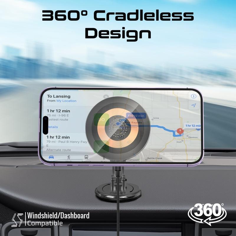 Promate MAGNUS2-QI - SecureGrip 360 Cradleless 15W Qi Magnetic Wireless in-Ca Phone Charger & Holder. Design