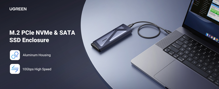 UG-15813 - UGreen 15813 M.2 PCIe NVME And SATA Solid State Drives With USB3.2 Gen 2 Standard Speed of 10Gbps, USB Attached SCSI Protocol And TRIM Supported  Grey Colour