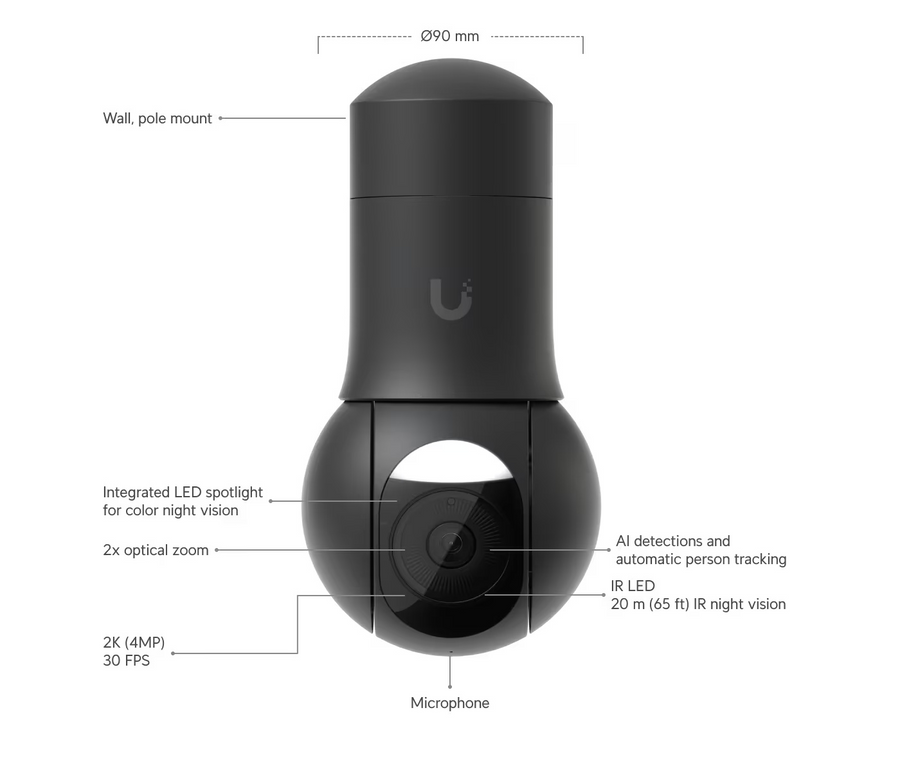 UVC-G5-PTZ-B - Ubiquiti UniFi Protect G5 PTZ 4MP 2K HD IP Camera with Optical Zoom Black