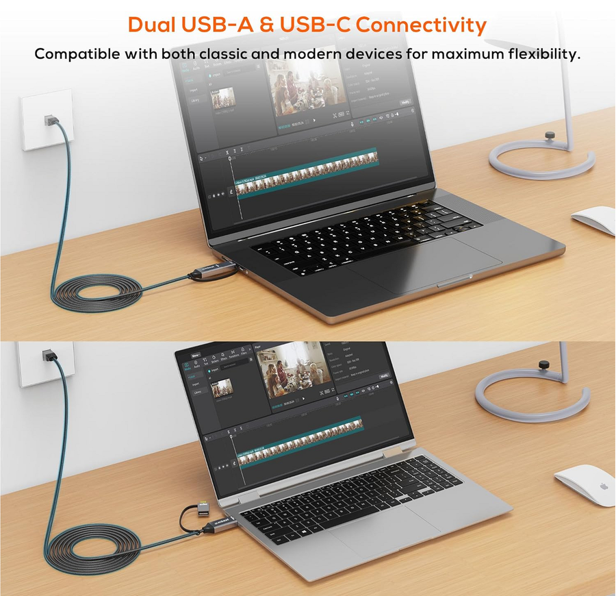 MB-XCB-UCN30 - mbeat Tough Link 3m USB & USB-C to RJ45 Ethernet Cable - Space Grey