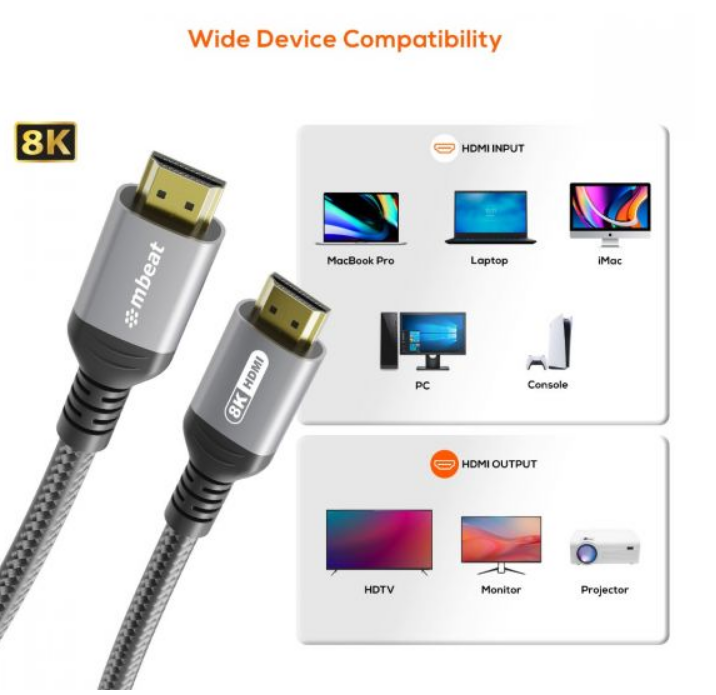 MB-XCB-8KHDM15 - mbeat Tough Link 1.5m Zertifiziertes 8K HDMI Kabel - Space Grey