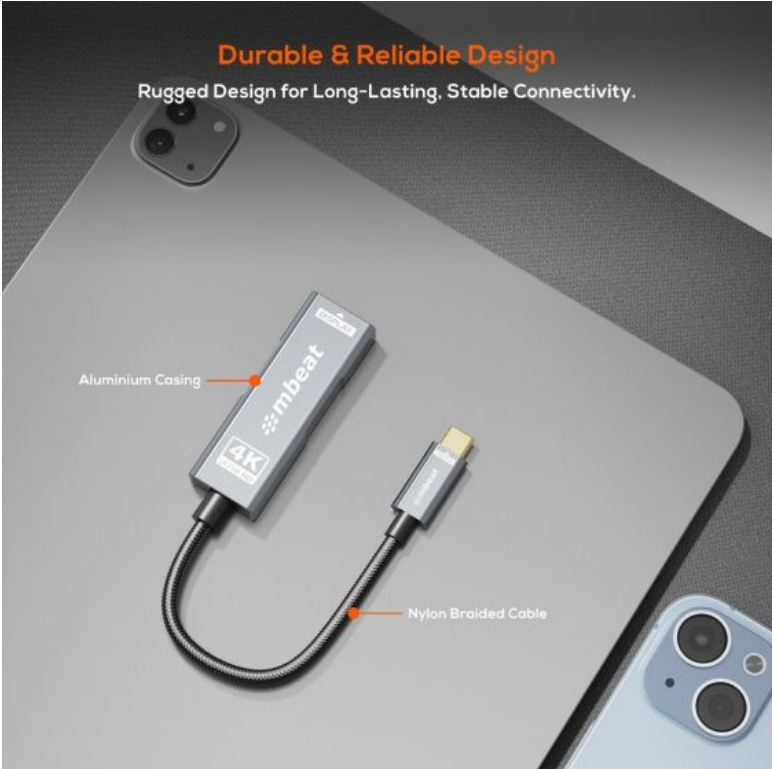 MB-XAD-PCHD - mbeat Tough Link USB-C to HDMI Adapter with 100W PD - Space Grey