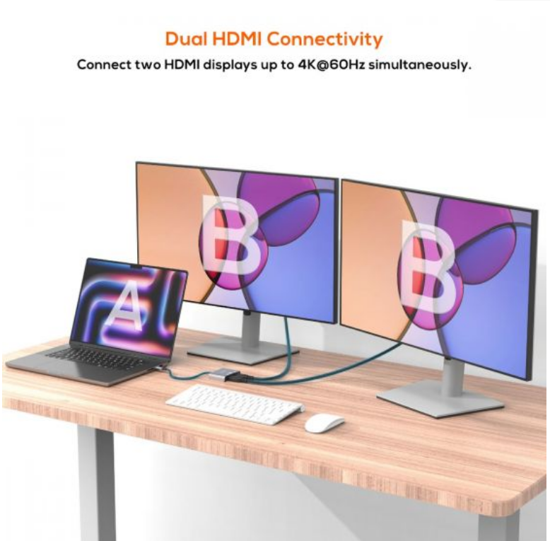 MB-XAD-C2HDM - mbeat Tough Link USB-C to Dual 4K/60Hz HDMI MST Adapter - Space Grey