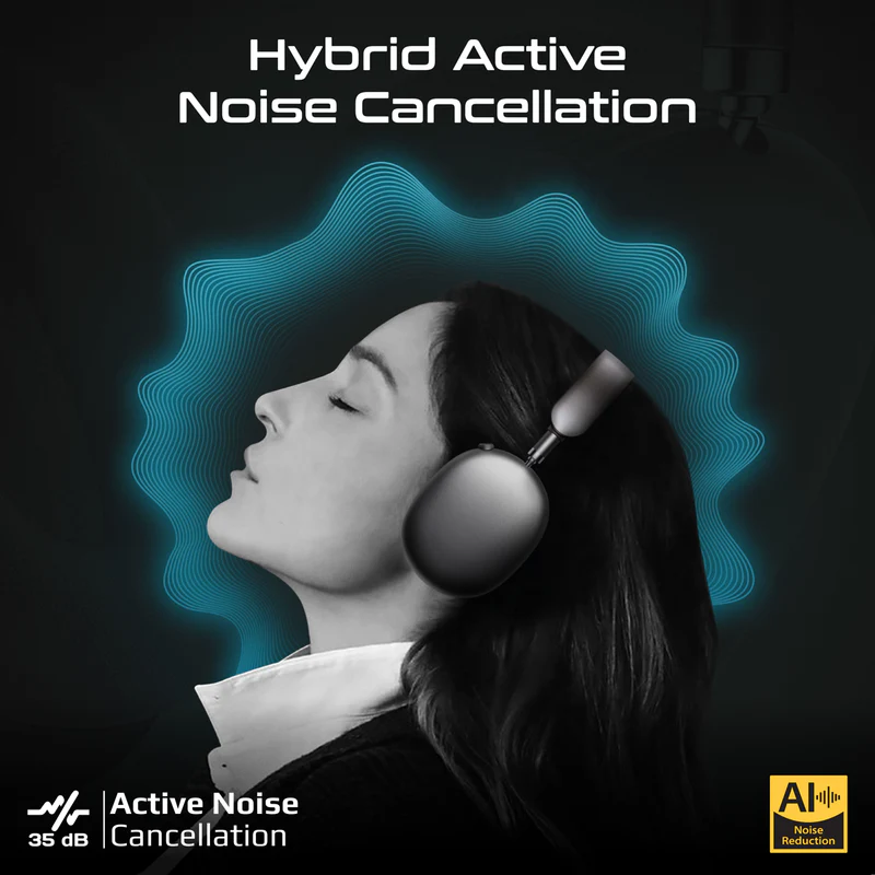 Promate SERENE - HD AI Noise Cancelling Wireless Bluetooth Headphones Up to 40hrs Playing time Soft