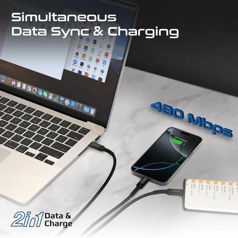 Promate POWERLINK-3C-BLK - 1.4M 140W PD USB-C to Dual USB-C Charging Cable. Black