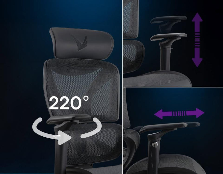 Formula V Line Ergolux 6 Ergonomic Gaming Mesh Chair - Black - Max Weight 125kg - Recommended height 155cm-190cm