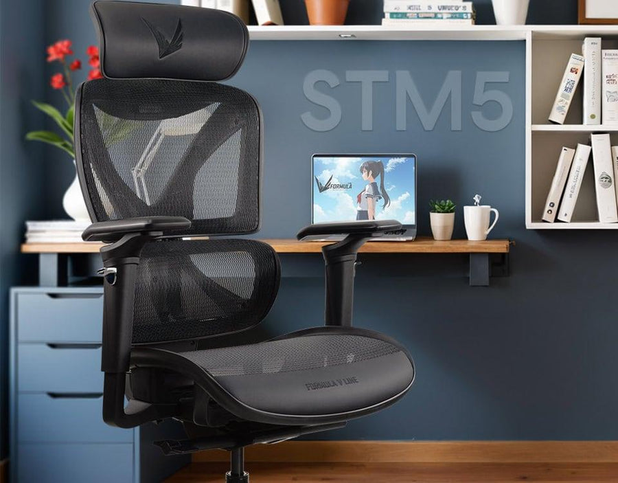 Formula V Line Ergolux 6 Ergonomic Gaming Mesh Chair - Black - Max Weight 125kg - Recommended height 155cm-190cm