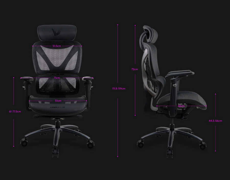 Formula V Line Ergolux 6 Ergonomic Gaming Mesh Chair - Black - Max Weight 125kg - Recommended height 155cm-190cm