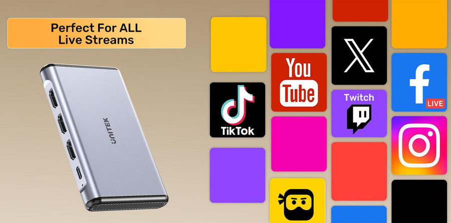 Unitek V1177A - Dual 4K HDMI Video Capture Card w/ Loop-out. Capture & Stream Instantly.
