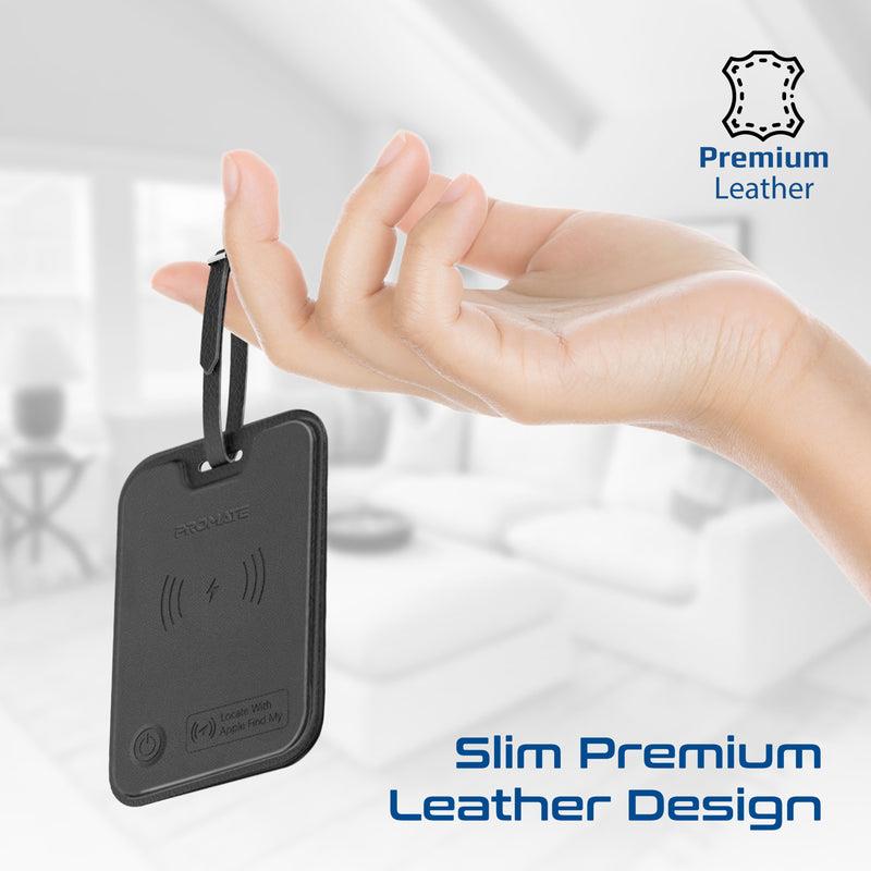 Promate HUSHTAG - Anti-Loss Slim Leather Luggage Tag with Smart Trackin Wireless Rechargeable Battery