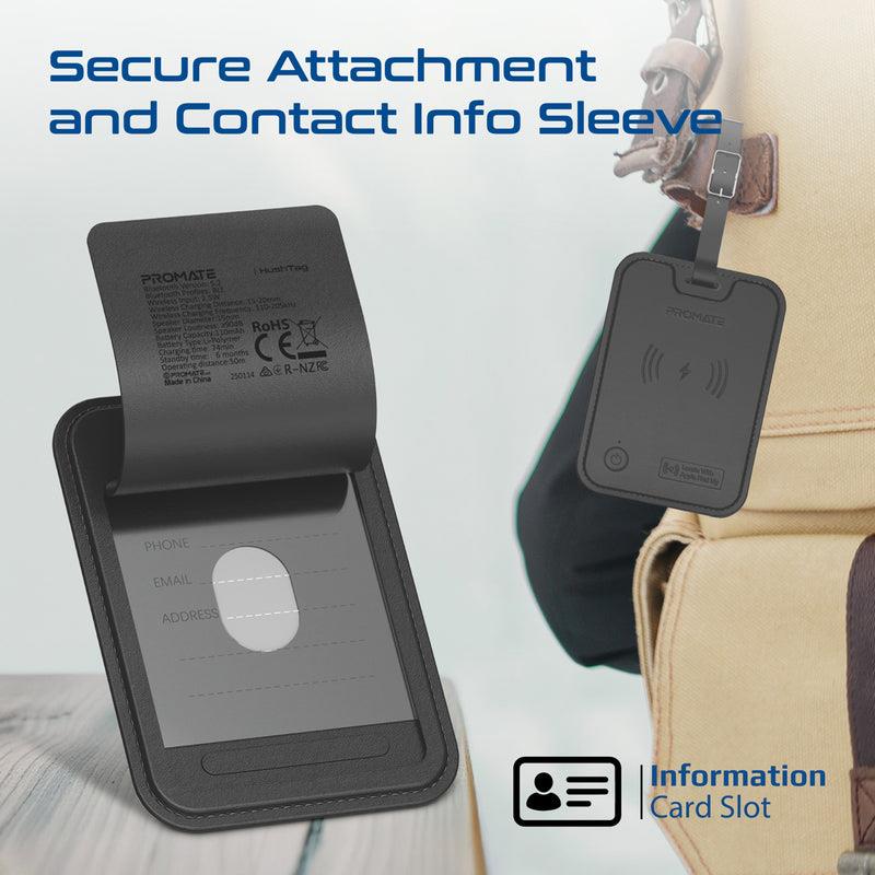 Promate HUSHTAG - Anti-Loss Slim Leather Luggage Tag with Smart Trackin Wireless Rechargeable Battery