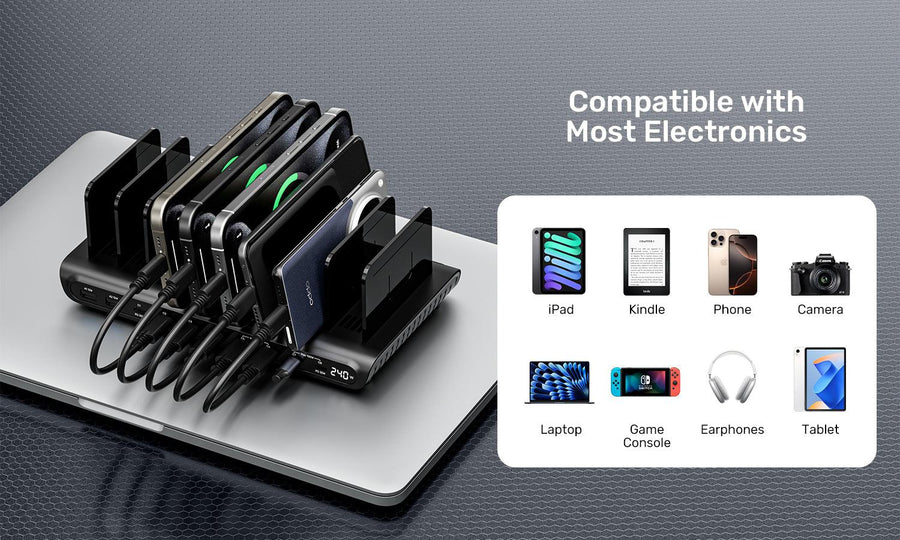 Unitek P1230C - Charge 10-Port 240W Smart Charging Station. Supports 8x USB-C & 2x USB-A
