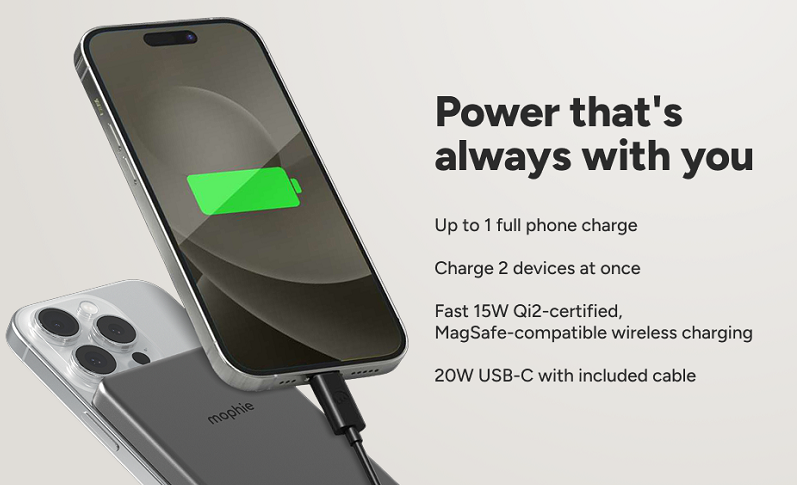 ZAGG 401118250 - mophie PowerStation Qi2 Wireless 10k, Black
