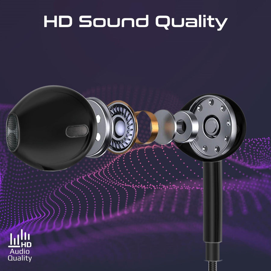 Promate MONOPOD-C-BLK - Mono In-Ear Wired Earphone with USB-C Connector. In-Line Microphone & Volume