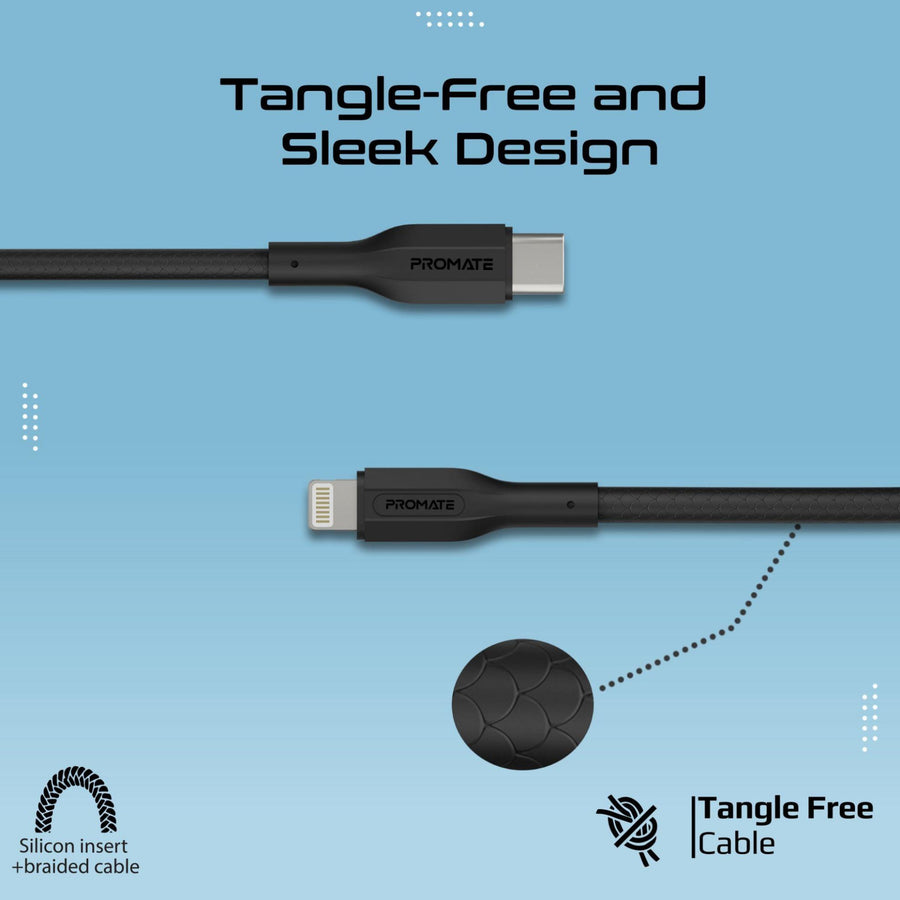 Promate CABLEKIT-CI - 3-Piece 60W PW USB-C to Lightning Cable Kit Includes 0.3M 1.2M & 2M