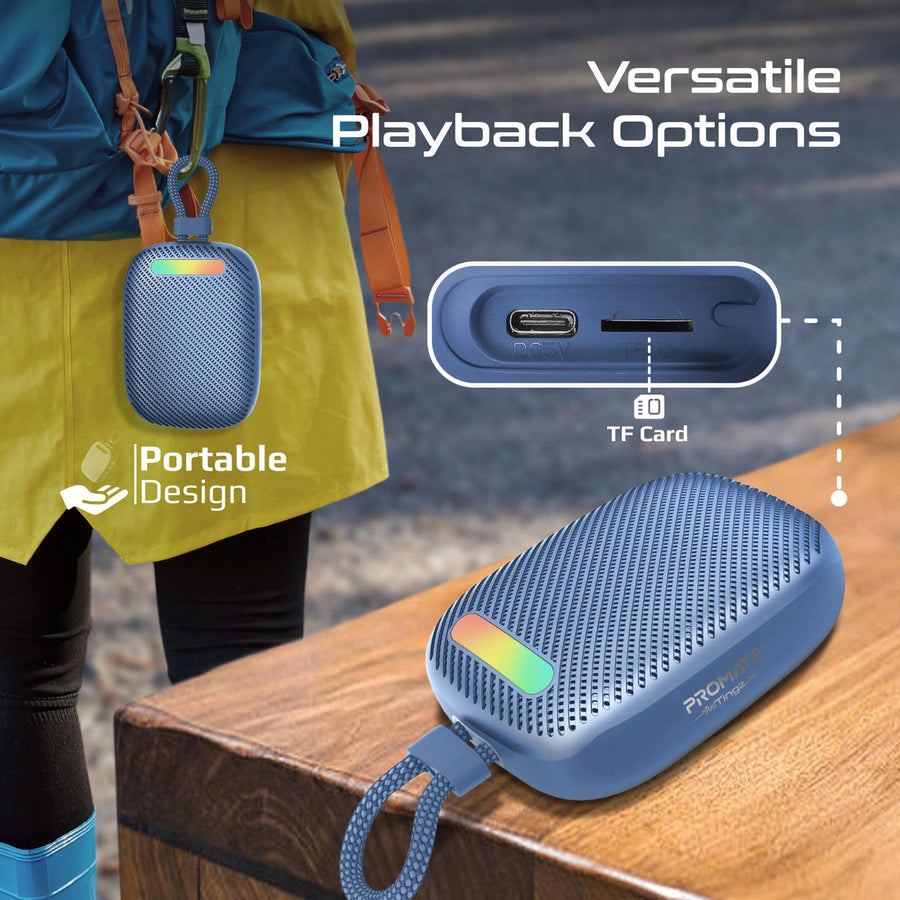 Promate TINGZ-BLUE - 7W Wireless HD Speaker with up to 14 Hours Playing ti IPX6 Water Resistant TWS