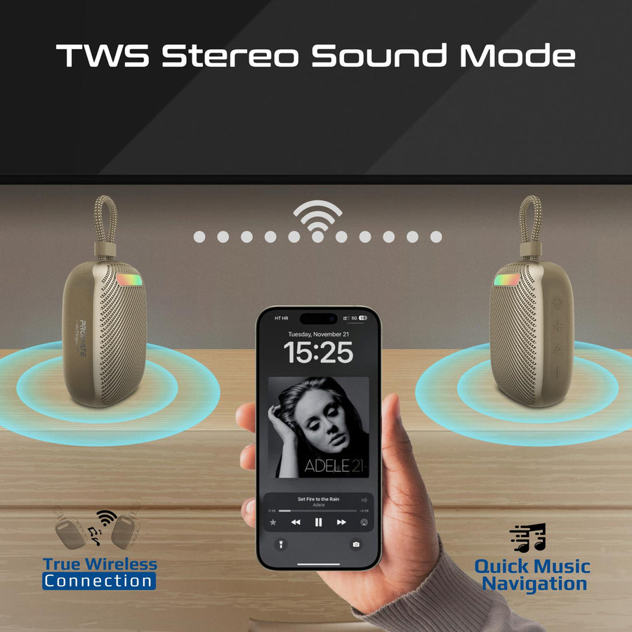 Promate TINGZ-TITANIUM - 7W Wireless HD Speaker with up to 14 Hours Playing ti IPX6 Water Resistant TWS