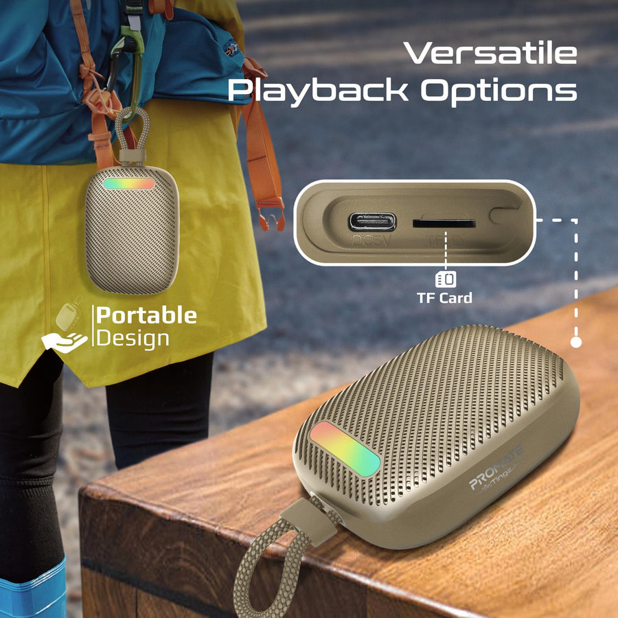 Promate TINGZ-TITANIUM - 7W Wireless HD Speaker with up to 14 Hours Playing ti IPX6 Water Resistant TWS