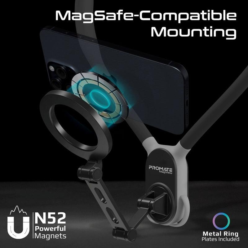 Promate MAGVIEW - MagSafe Neckband Phone Mount for Handsfree POV. Quick release Neck Lock Fixing