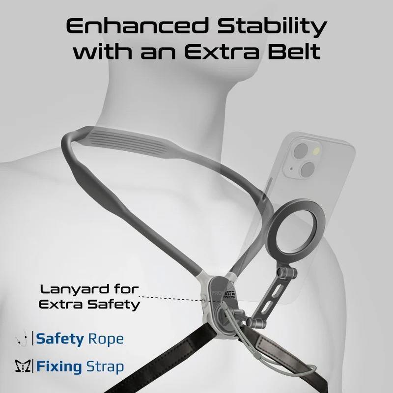 Promate MAGVIEW - MagSafe Neckband Phone Mount for Handsfree POV. Quick release Neck Lock Fixing