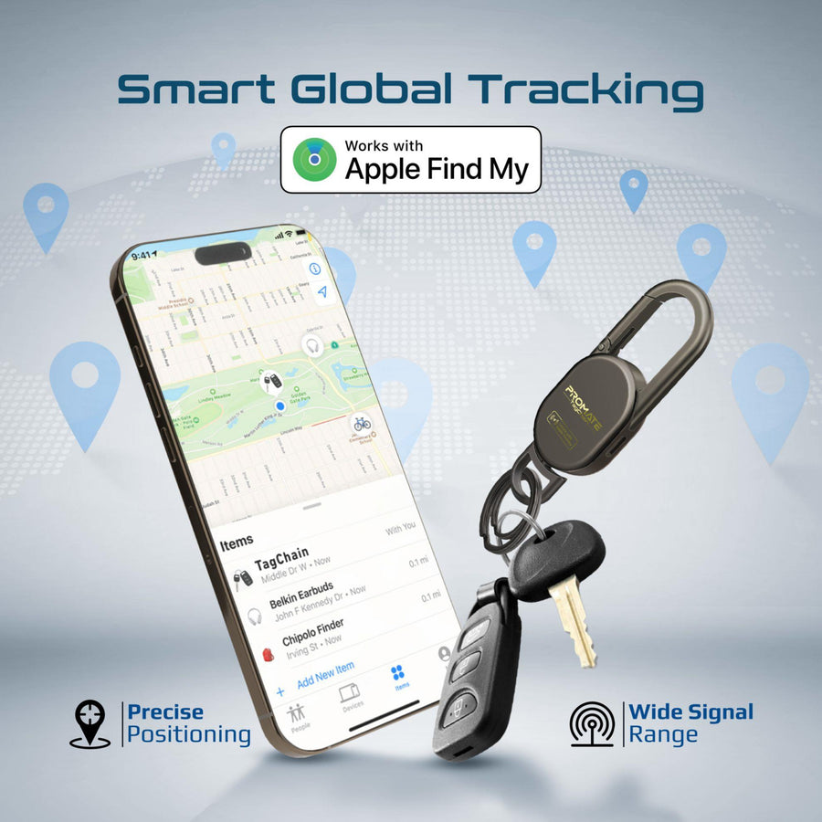 Promate TAGCHAIN-TITAN - Smart Carabiner Keychain with Apple Find my Location. Rechargable Battery Precise