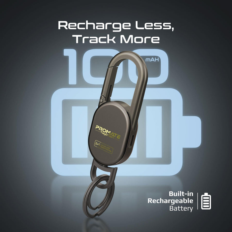 Promate TAGCHAIN-TITAN - Smart Carabiner Keychain with Apple Find my Location. Rechargable Battery Precise