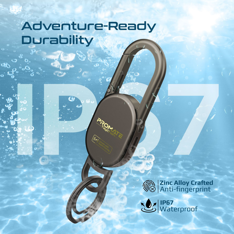 Promate TAGCHAIN-TITAN - Smart Carabiner Keychain with Apple Find my Location. Rechargable Battery Precise
