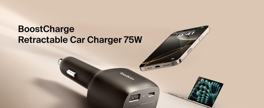 Belkin CCC001FQBK - BoostCharge Retractable Car Charger 75W