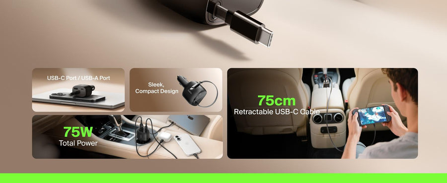 Belkin CCC001FQBK - BoostCharge Retractable Car Charger 75W
