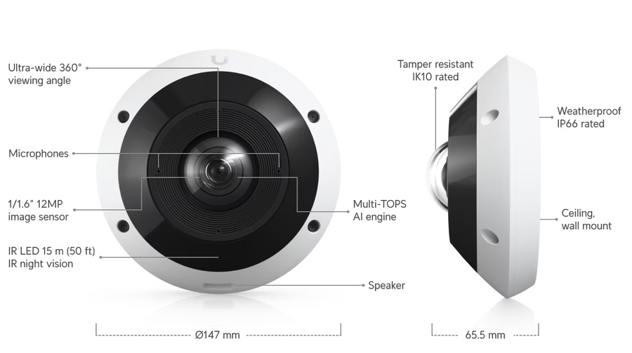 UVC-G6-Pro-360-W - Ubiquiti UniFi G6 Pro 360 White All-weather Vandal-resistant 12MP 360° PoE Camera