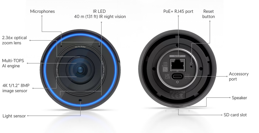UVC-G6-Pro-Bullet-B - Ubiquiti UniFi G6 Pro Bullet Black All-weather 4K PoE+ Camera with Multi-TOPs AI Engine and 2.36x optical zoom