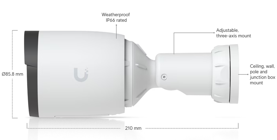 UVC-G6-Pro-Bullet-W - Ubiquiti UniFi G6 Pro Bullet White All-weather 4K PoE+ Camera with Multi-TOPs AI Engine and 2.36x Optical Zoom