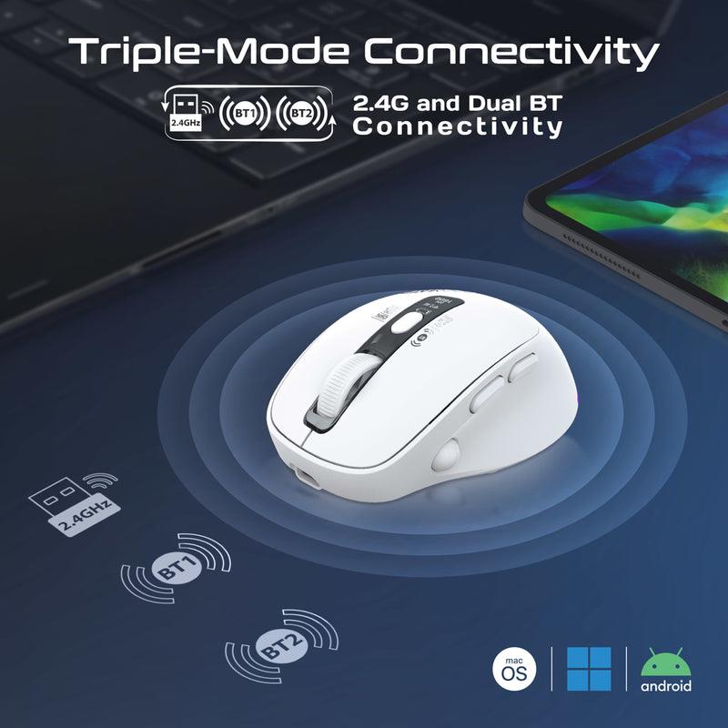BLIX-3M-WHT - PROMATE Tri-Connect Wireless Mouse with Rechargeable Battery. 2.4G & BT Connect