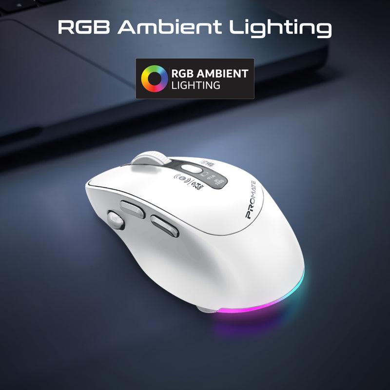 BLIX-3M-WHT - PROMATE Tri-Connect Wireless Mouse with Rechargeable Battery. 2.4G & BT Connect